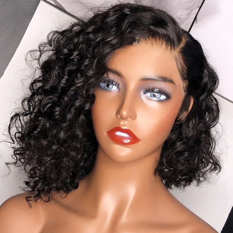 Bob Short Curly 13*4Lace Front Human Hair Wigs Braz..
